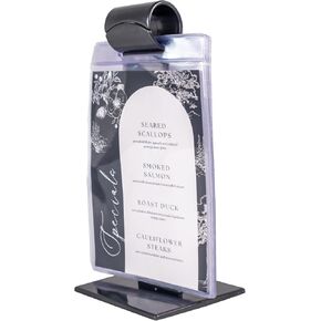 Risch 9" Graphite Acrylic Roll Stand With 6 4 ½" x 6 ½" Double-Sided 8-Guage Clear Vinyl Menu Roll Pockets (12 Pack), (ROLLSTANDPACK GRAPHITE)