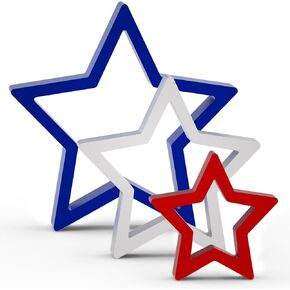 6 PCS Patriotic Wooden Star Sign Table Decor 4th of July Centerpiece Star Tiered Tray Decoration for Independence Day Memorial Day (Red,Blue and White)