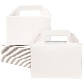 Slice Cake Case White Boxes with Handle - (50 Pack) 6.1" x 4.1" x 4.0" Disposable Paper Gable Box For Candy Boxes Party Favors Bakery Macaron Pasty Cookies Pie Piece Cupcake Muffins Containers