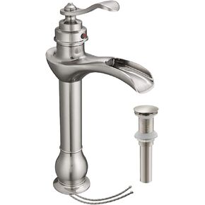 Homevacious Vessel Sink Faucet Oil Rubbed Bronze with Drain Assembly and Supply Hose for Bowl Sink Lead-Free Single-Handle Single Hole Bathroom Faucet Waterfall Lavatory Mixer Tap Tall Body