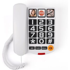 Big Button Phone for Seniors, Landline Phones with Memory Image Button, Landlines Phones for House with Adjustable Volume, Flashing Caller, Suitable for Seniors, White
