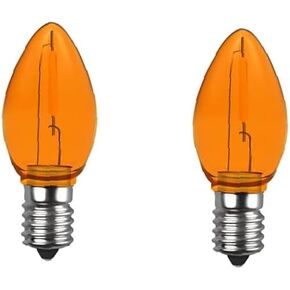 5 Pack C7 Yellow LED Replacement Christmas Light Bulbs,E12 Candelabra Base, Shatterproof Plastic, for Christmas Outdoor String Lights (Yellow)