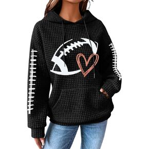 VILOVE Game Day Hooded Sweatshirt Women Funny Football Graphic Shirt Waffle Knit Game Day Pullover Hoodies Long Sleeve