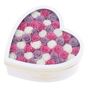 Eterfield Forever Flowers in Heart Shape Box Flowers for Delivery Prime 47-Piece Preserved Roses Heart Box Flowers Gift for Wife Valentines Day Mothers Day (Red Roses, Heart White Suede Box)