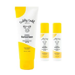 Tubby Todd Face and Body Mineral Protection Sunscreen Kit for Baby, Toddler and Kids - The Sun Bundle - Sunscreen Lotion, Sunscreen Spray and Sunstick - Standard Size Fragrance-Free
