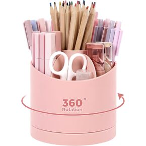 SKYDUE Desk Organizer, 360-Degree Rotating Pencil Pen Holder for Desk, Cute Desk Organizers and Accessories with 7 Slots, Art Supply Storage, Classroom Office Decor Purple