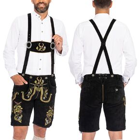Lederhosen Men - Genuine Leather Authentic German Lederhosen for Men, Oktoberfest Outfit - Short Light Brown