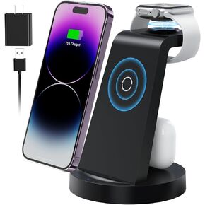 Wireless Charging Station, 3 in 1 Wireless Charger for iPhone 14/13/12/11/Pro/Max/SE/XS/XR/X/8 Plus/8, Fast Wireless Charging Stand Dock for Apple Watch Series & Airpods