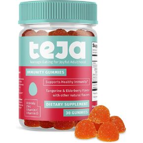 TEJA Immunity Gummy Vitamins for Teens and Adults, Daily Immune Support, Vitamins C, D, Zinc, Low Sugar, Teen Health, 30 Gummies (2 Pack)
