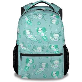 Mercuryelf Axolotl Backpack for Boys Girls, 16 Inch Black Backpacks for School Travel, Cute Lightweight Bookbag for Kids
