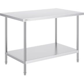 طاولة تحضير من الفولاذ المقاوم للصدأ VEVOR، مقاس 30 × 60 × 34 بوصة، سعة تحميل 910 رطل، طاولة عمل معدنية شديدة التحمل مع 3 مستويات ارتفاع قابلة للتعديل، محطة عمل تجارية للمطبخ، المرآب، المطعم، الفناء الخلفي in Kuwait