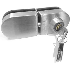 Glass Door Lock, Only Fits on10 mm -12 mm Glass, Stainless Steel Double Bolts Swing Push Sliding Access Control Office Glass Door with 5 Keys (Framed-Sliding Glass Door Lock), Silver