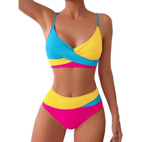Limeeke Women's Twist Front Bikini Sets High Waisted Swimsuit V Neck Two Piece Bathing Suit