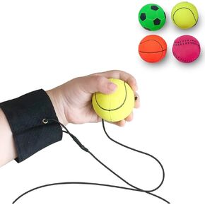 32-Pack 1.85 Inch Wrist Return Balls - Children's Sports Wrist Exercise Toy Rubber Rebound Balls with Elastic String (Basketball, Baseball, Soccer) for Kids Teens Play Gifts