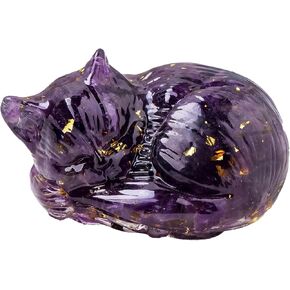 Natural Lapis Lazuli Crystal Cat Resin Sleeping Cat Statue Decor Office Desk Decor Cat Statue Healing Crystal Home Room Decor Cat Figurine Gifts for Cat Lovers 2.75"