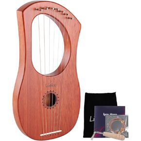 LIEKE Lyre Harp 16 Strings with Bag Tuning Wrench,Metal Strings,Mahogany Body and Copper Saddle,Professional Lyre Harp instrument for Beginner Musician