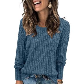 Heymiss Womens Sweaters Dressy Casual Crewneck Long Sleeve Shirts Loose Fall Fashion Sweatshirts