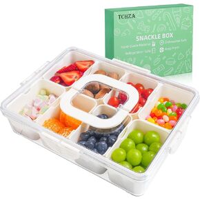 Snackle Box Container - Divided Serving Tray with Lid and Handle - Dishwasher Safety, Charcuterie Board for Portable Snack Platters - Clear Organizer for Fruits Snacks - Perfect for Road Travel Party