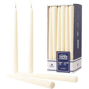 Royal Imports Unscented Taper Candles, Elegant Premium Quality, Dripless & Smokeless, Hand-Dipped Dinner Candles for Wedding, Holiday, Home Decor - 9 Hour Burn Time - Set of 36 (12 Inch, Ivory)