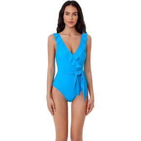 Women's Standard Kelly Ruffle One Piece Swimsuit, Plunge V-Neck, Bathing Suits