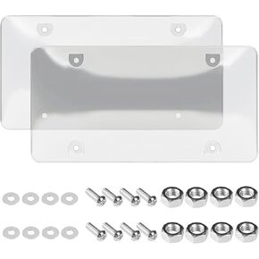 2Pcs Transparent License Plate Protectors - Unbreakable Clear License Plate Frame with Screw Covers