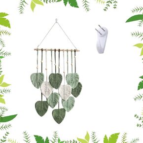 Qivine Wall Hanging Boho Decor Wall Tapestry for Living Room, Woven Handmade Yarn Tassels with 10 Leaves, Handmade Leaf Wall Art Decorations for Nursery, Bedroom, Wedding (Blue)