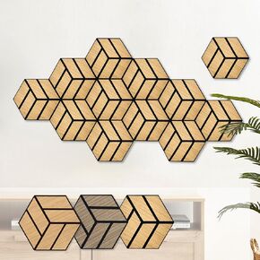 12 Pack Hexagon Acoustic Wood Wall Panels, Sound Proof Foam Panels, High-Density Wood Veneer Tiles for Interior Wall Decor, Recording Studio&Office, 10x9x0.4 Inch