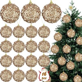Liliful 3.15" Large Christmas Ball Ornaments Glitter Christmas Decorations Tree Balls Christmas Hanging Ornaments for Xmas Tree Wedding Home Table Top Party Holiday Decor(Champagne Gold, 24 Pcs)