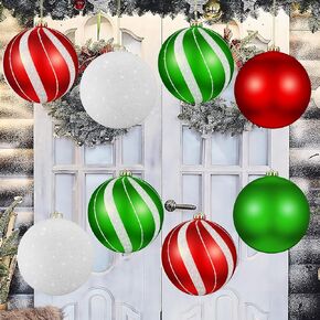 Wettarn Set of 8 Large Christmas Ball Ornaments 6 Inch Glitter Hanging Christmas Plastic Balls Indoor and Outdoor Hanging Christmas Tree Decorations for Lawn Yard Garden Party (Elf Style) in Kuwait