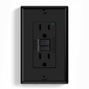 ELEGRP GFCI Outlet 15 Amp, Self-Test GFI Electrical Outlet with Narrow Design, GFCI Receptacle with LED Indicator, UL Listed, Matte White, Wall Plate Included, 1 Pack