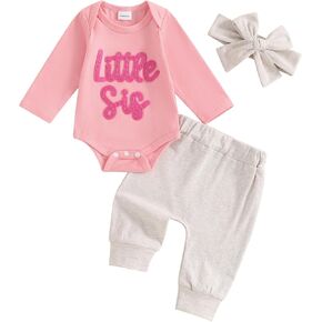 Ayalinggo Baby Girls 3 Piece Outfit Letter Embroidery Long Sleeves Romper and Elastic Pants Headband Set Cute Clothes