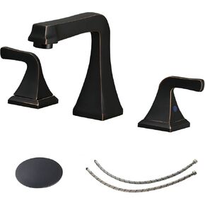 BWE 4 Inch 2-Handle Centerset Bathroom Sink Faucet Matte Black Modern Bathroom Faucet for Sink 3 Hole with Pop Up Drain and Supply Lines Vanity Restroom Basin Faucet Lavatory Mixer Tap