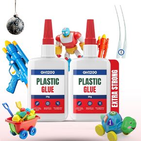 20g x 2 pack Plastic Glue Heavy Duty, Super Glue for Plastic - Fast setting Plastic Adhesive for Bonding Toys, Crafts, DIY & more, Crystal Clear & No stain Glue for Plastic