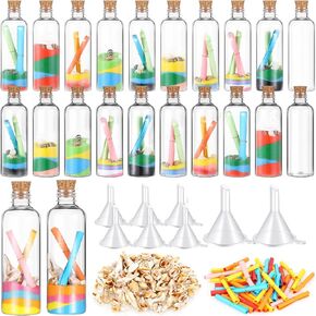 Libima 50 Pcs 3.4 oz Plastic Message Bottle Kit Sand Bottles Bulk with Caps Mini Funnels Message Papers Acrylic Shells Sand Container Set for Kids DIY Art Crafts Wedding Valentine's Day Party Favors