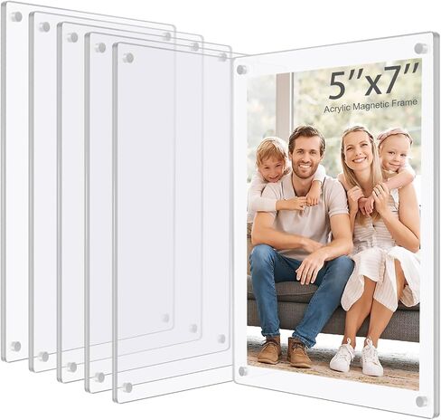 Acrylic Fridge Magnetic Frame, Double Sided Clear Magnetic Picture Frame, Clear Frameless Magnetic Refrigerator Photo Frame for Fujifilm Instax Mini, 5 x 7 Inch,Pack of 6 in Kuwait