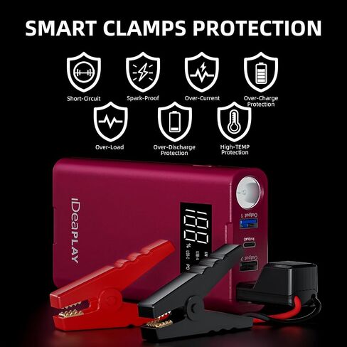 IDEAPLAY Jump Starter, 1500A Car Battery Jump Starter Portable for Up to 7.0L Gas and 5.5L Diesel Engine,Type C Fast Charging Battery Jumper with LED Flashlight in Saudi Arabia