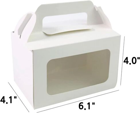 Slice Cake Case White Boxes with Handle - (50 Pack) 6.1" x 4.1" x 4.0" Disposable Paper Gable Box For Candy Boxes Party Favors Bakery Macaron Pasty Cookies Pie Piece Cupcake Muffins Containers in Saudi Arabia