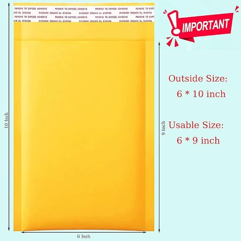 Kraft bubble mailers 6x9 Inch 200 Pack,Self-Sealing Paper Envelopes for Packaging,Strong Adhesion Envelope Mailers, Small Waterproof Cushioned Padded Shipping Bags Yellow #0 in Saudi Arabia