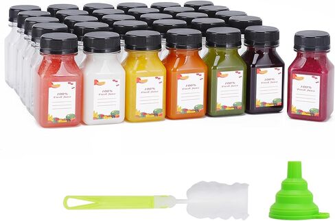 Plastic Juice Bottles 150 pcs 12 oz Empty Plastic Water Bottles with Caps Reusable Clear Beverage Containers for Drinking, Juicing, Smoothie, Water with 2 Brushes, 2 Funnels, 160 Stickers in Kuwait