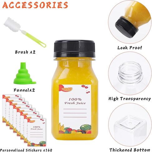 Plastic Juice Bottles 150 pcs 12 oz Empty Plastic Water Bottles with Caps Reusable Clear Beverage Containers for Drinking, Juicing, Smoothie, Water with 2 Brushes, 2 Funnels, 160 Stickers in Kuwait