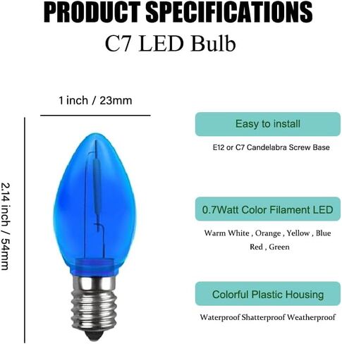 5 Pack C7 Yellow LED Replacement Christmas Light Bulbs,E12 Candelabra Base, Shatterproof Plastic, for Christmas Outdoor String Lights (Yellow) in Saudi Arabia