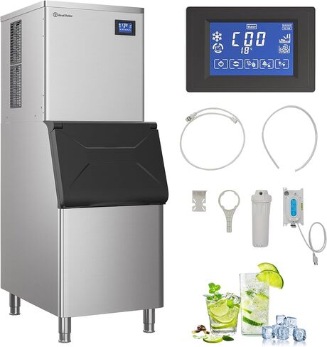 Real Relax Commercial Ice Maker Machine, 270 lbs /24h, 48 lbs Ice Storage Bin, Freestanding Ice Maker, Self-Cleaning, LCD Display, Suitable for Home or Business, Connecting Hose, Ice Scoop Inclusive in Saudi Arabia