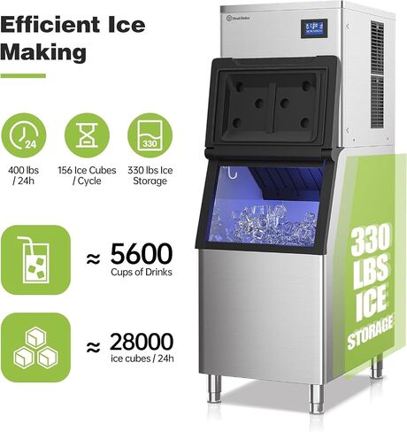 Real Relax Commercial Ice Maker Machine, 270 lbs /24h, 48 lbs Ice Storage Bin, Freestanding Ice Maker, Self-Cleaning, LCD Display, Suitable for Home or Business, Connecting Hose, Ice Scoop Inclusive in Saudi Arabia