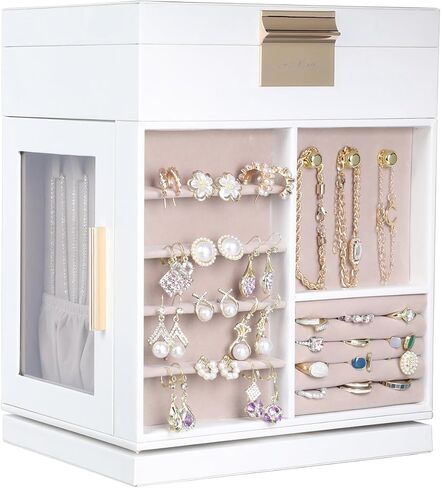 STYLIFING Large Jewelry Box 360°Rotating, Jewelry Organizer Box with 4 Drawers, Jewelry Boxes for Women, Jewelry Organizers and Storage with Glass Window for Necklace, Earrings, Rings Storage, Black in Saudi Arabia
