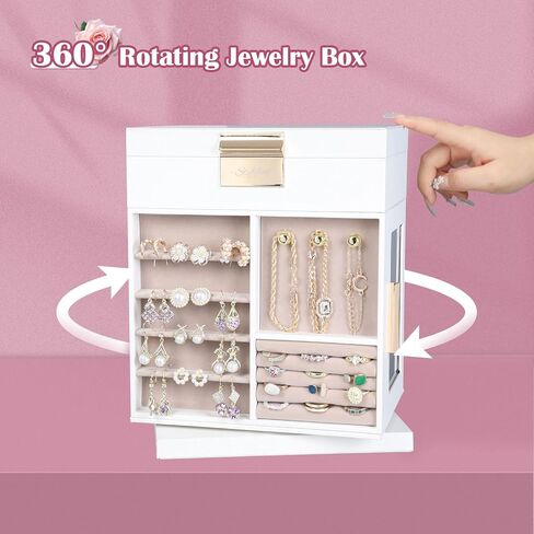 STYLIFING Large Jewelry Box 360°Rotating, Jewelry Organizer Box with 4 Drawers, Jewelry Boxes for Women, Jewelry Organizers and Storage with Glass Window for Necklace, Earrings, Rings Storage, Black in Saudi Arabia