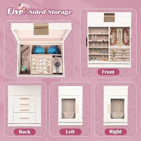 STYLIFING Large Jewelry Box 360°Rotating, Jewelry Organizer Box with 4 Drawers, Jewelry Boxes for Women, Jewelry Organizers and Storage with Glass Window for Necklace, Earrings, Rings Storage, Black in Saudi Arabia
