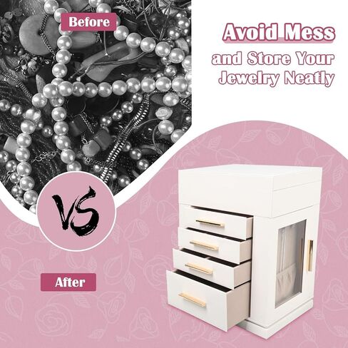 STYLIFING Large Jewelry Box 360°Rotating, Jewelry Organizer Box with 4 Drawers, Jewelry Boxes for Women, Jewelry Organizers and Storage with Glass Window for Necklace, Earrings, Rings Storage, Black in Saudi Arabia