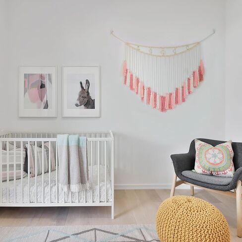 Nalfea Pink Macrame Wall Hanging - Blush Pink Wall Decor Boho Nursery Decor - Large Macrame Wall Hanging for Bedroom and Living Room (Blush Pink) in Saudi Arabia