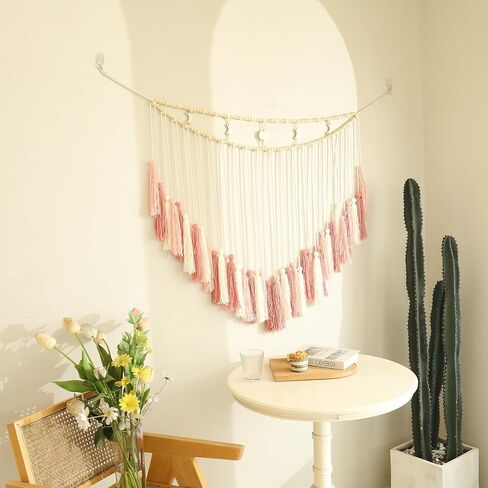 Nalfea Pink Macrame Wall Hanging - Blush Pink Wall Decor Boho Nursery Decor - Large Macrame Wall Hanging for Bedroom and Living Room (Blush Pink) in Saudi Arabia