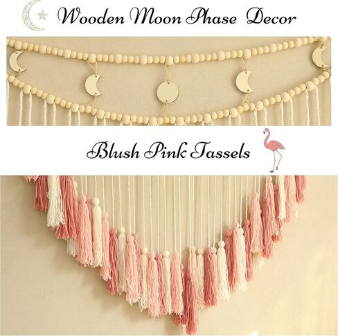 Nalfea Pink Macrame Wall Hanging - Blush Pink Wall Decor Boho Nursery Decor - Large Macrame Wall Hanging for Bedroom and Living Room (Blush Pink) in Saudi Arabia